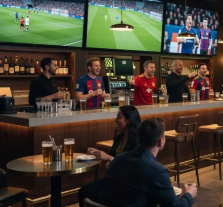 Crowd watching live sports on big screens at Red B.V.'s Nightspot Lounge