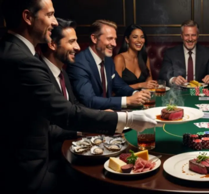 Tableside dining and cocktails served during a poker game